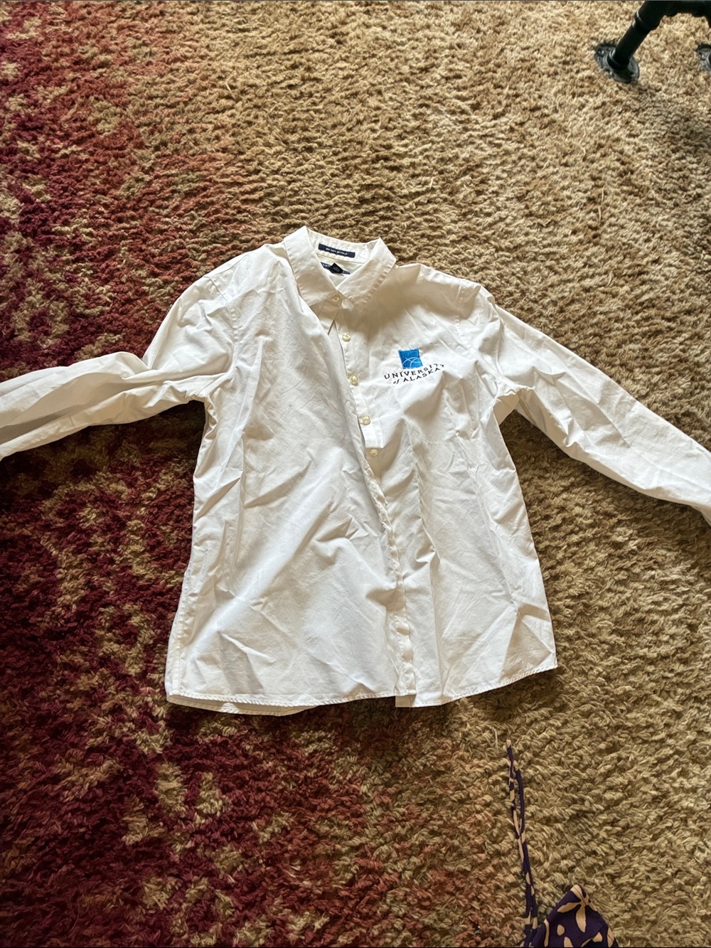 Lands' End Men's White Button-Down Shirt with Blue Logo